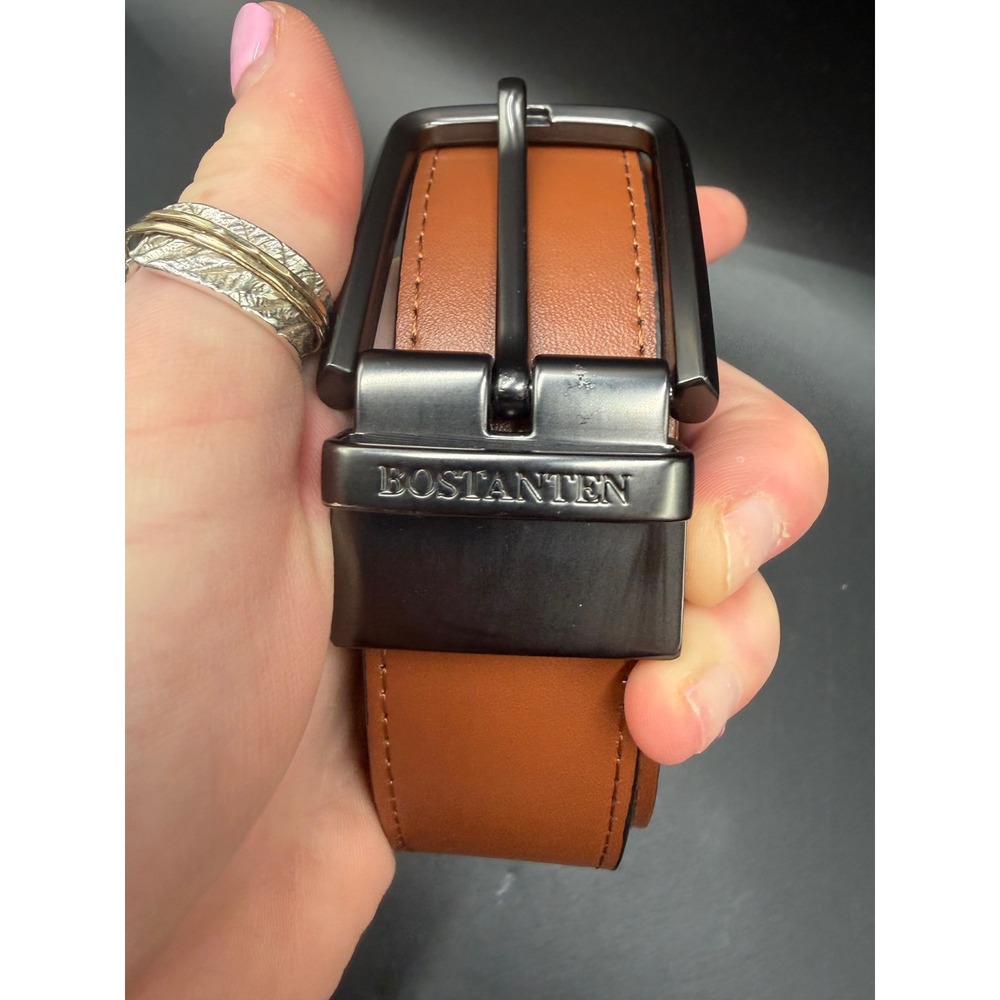 Bostanten Mens Reversible Leather Belt Cognac Brown Black Gunmetal Buckle L
